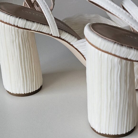 Loeffler Randall Camellia Pleated Bow Rhinestone Ivory Heels Sandals - Picture 9 of 14